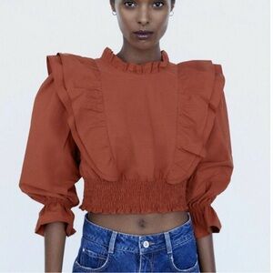 Zara Terracotta Ruffled Crop Top